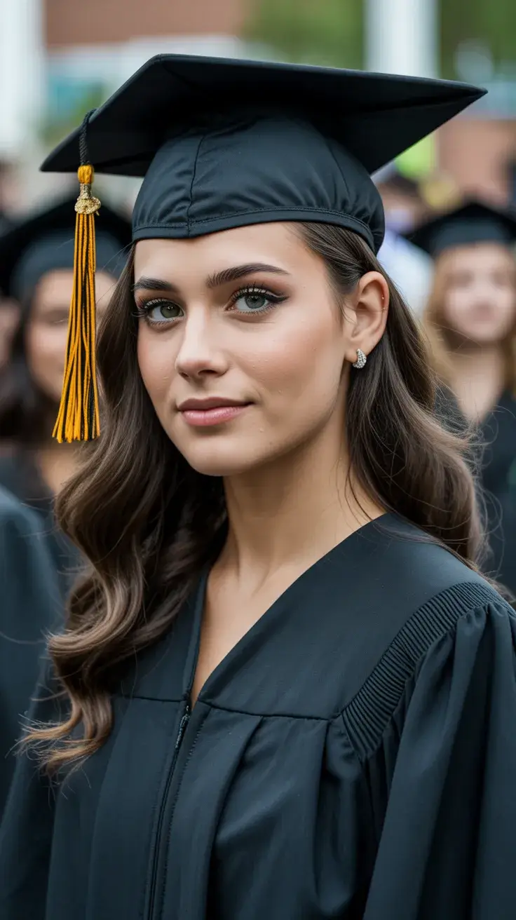 graduation hairstyles ideas 2026 Soft Loose Waves for Classic Graduation Elegance