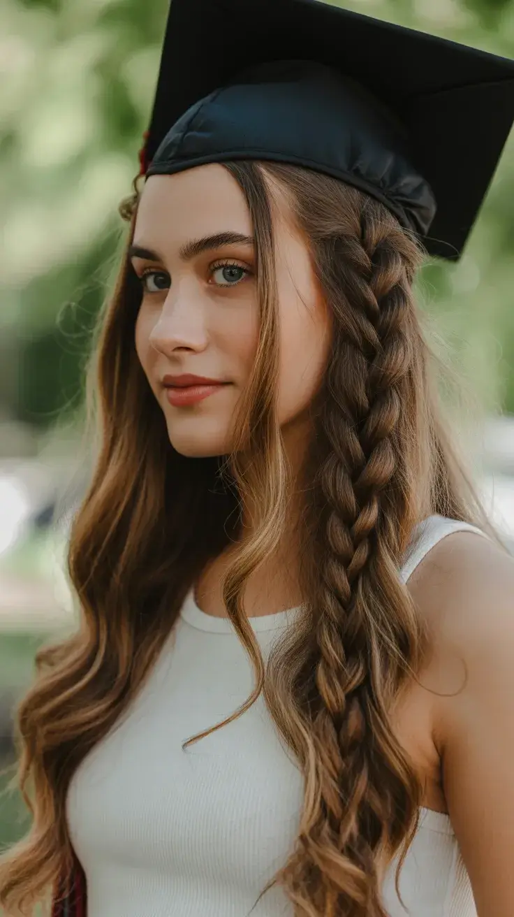 graduation hairstyles ideas 2026 Romantic Side Braid for a Soft Graduation Day Look