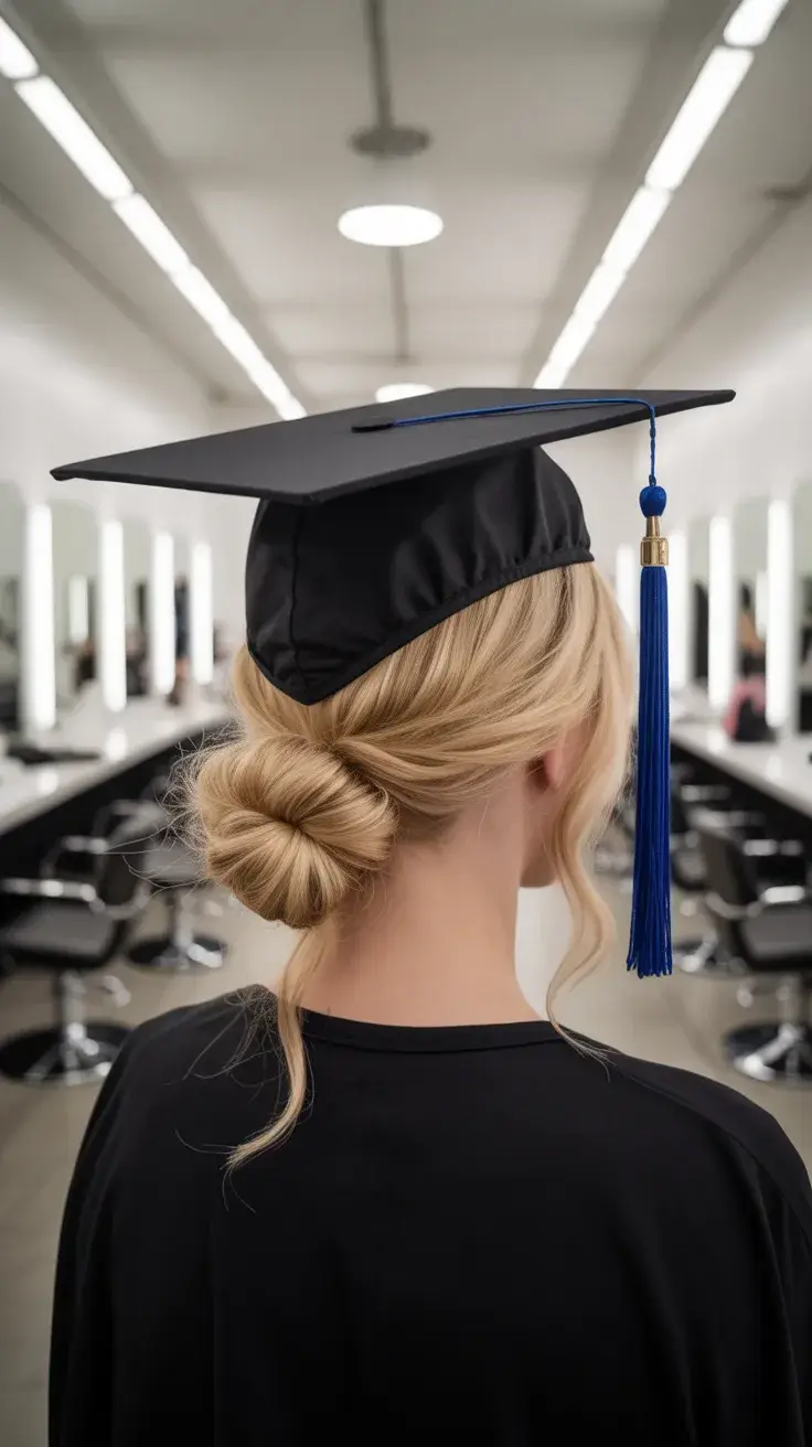 graduation hairstyles ideas 2026 Low Twisted Bun for a Polished Graduation Finish