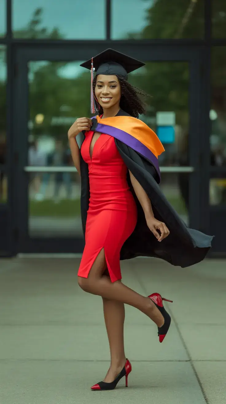 graduation look ideas 2026 Bold Red Graduation Dress That Turns the Walk Into a Moment