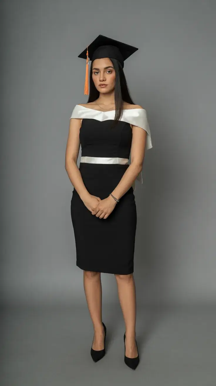 graduation look ideas 2026 Minimalist Off-Shoulder Dress for a Polished College Graduation