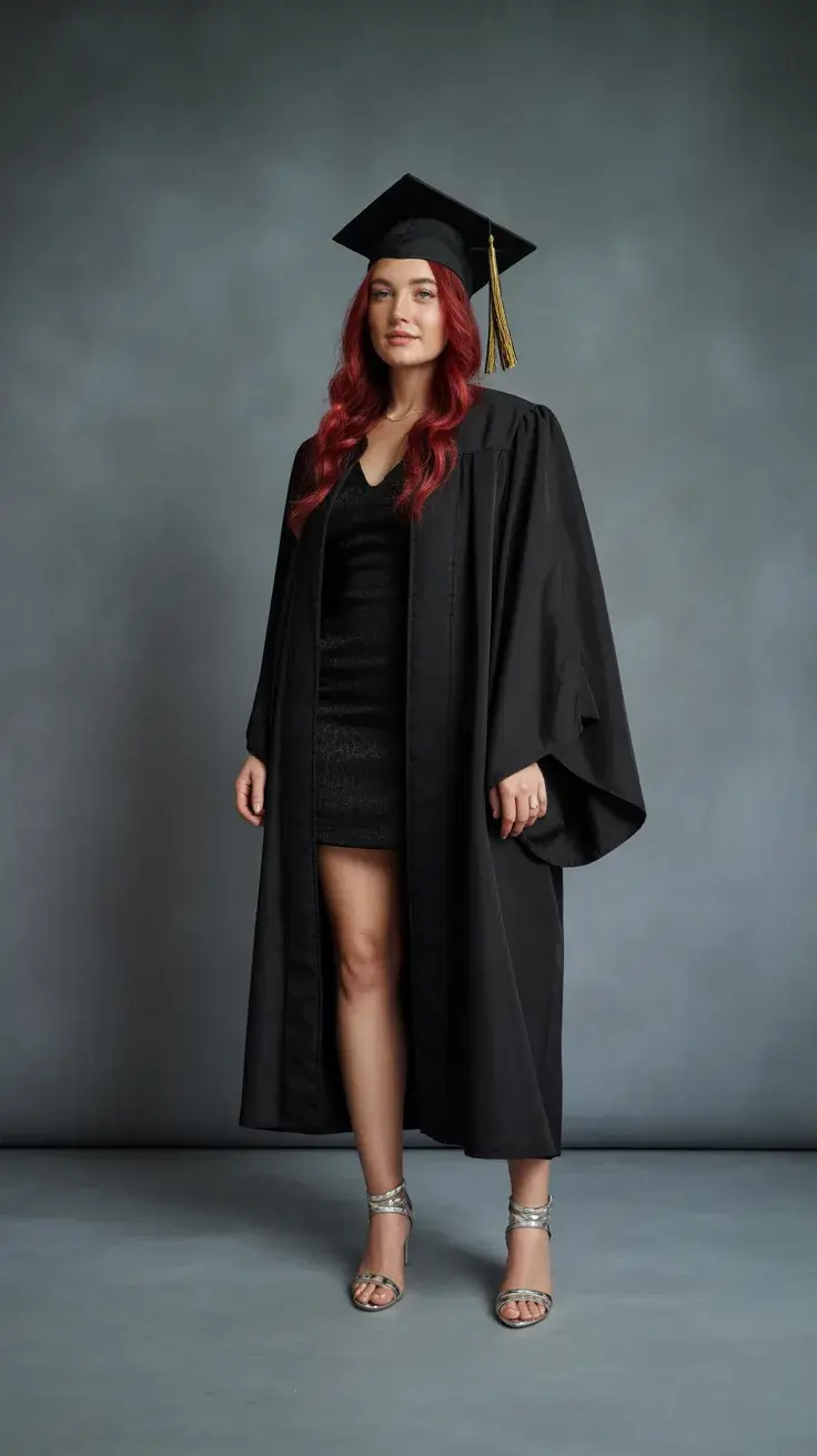 graduation look ideas 2026 Classic Black Graduation Gown With Elegant Evening Dress