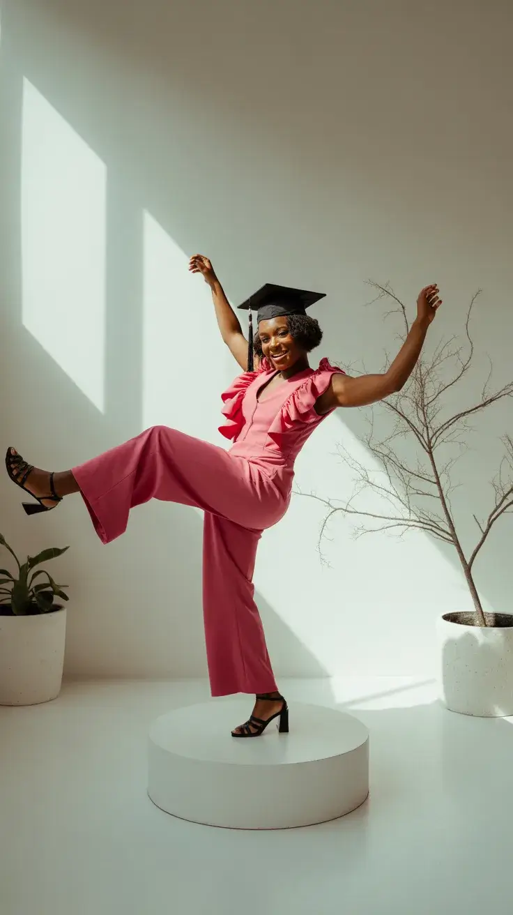 graduation look ideas 2026 Playful Pink Jumpsuit For A Confident Graduation Celebration