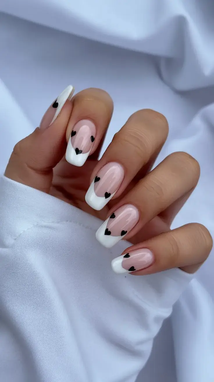 graduation nails ideas 2026 French Graduation Nails With Minimal Black Heart Details