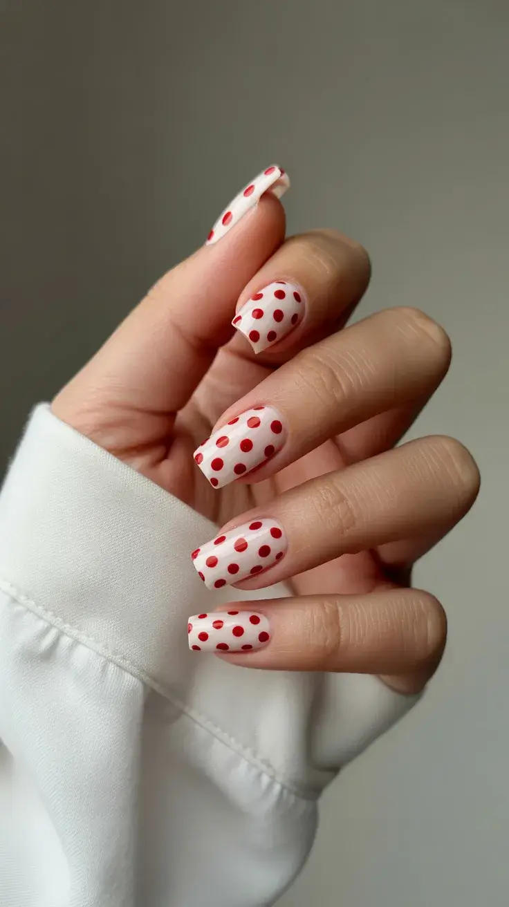 graduation nails ideas 2026 Red Polka Dot Nails With Retro Graduation Style