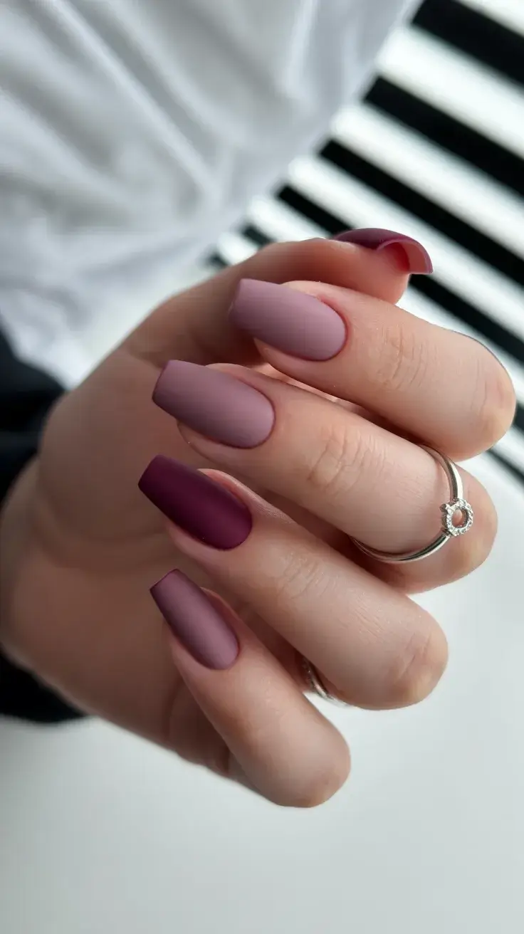 graduation nails ideas 2026 Matte Mauve Graduation Nails for a Soft Elegant Finish