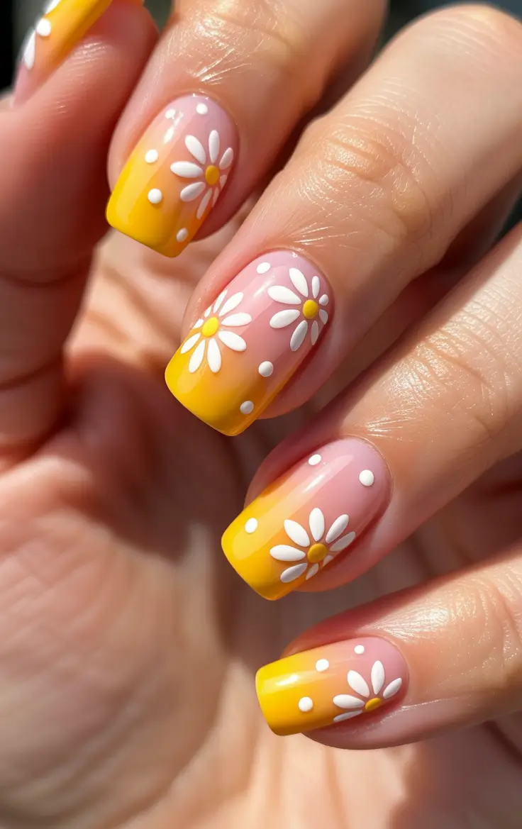 minimalistic spring nail inspo 2026 Sunny Daisy Ombre