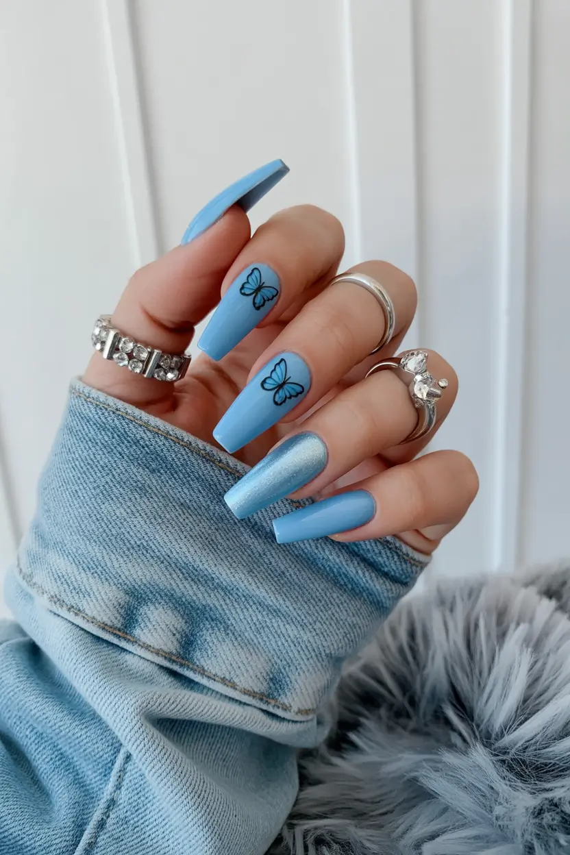 minimalistic spring nail inspo 2026 Minimal Blue Butterfly Nails for a Fresh Spring Mood