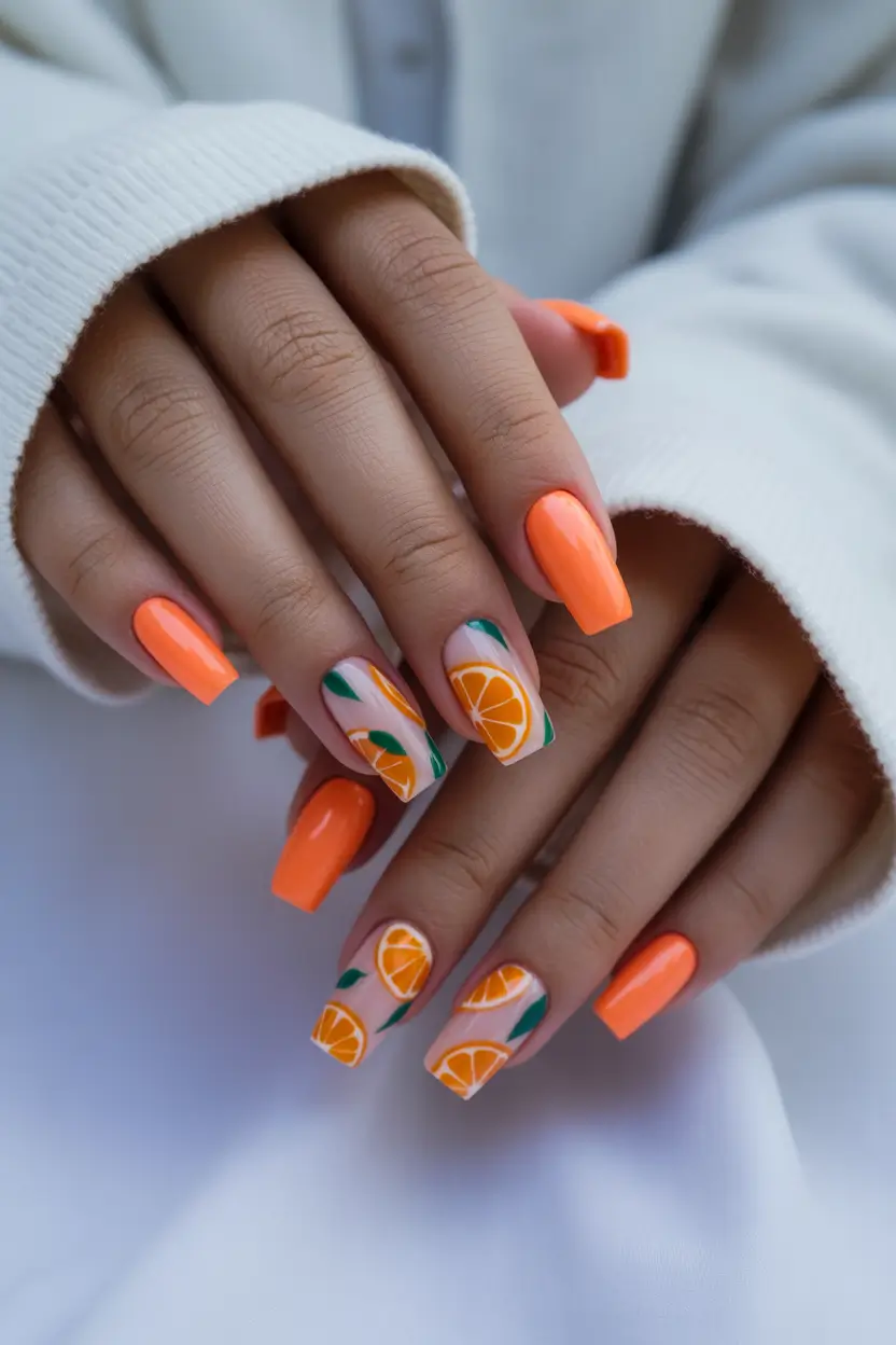minimalistic spring nail inspo 2026 Bright Orange Citrus Nails for a Fun Spring Pop