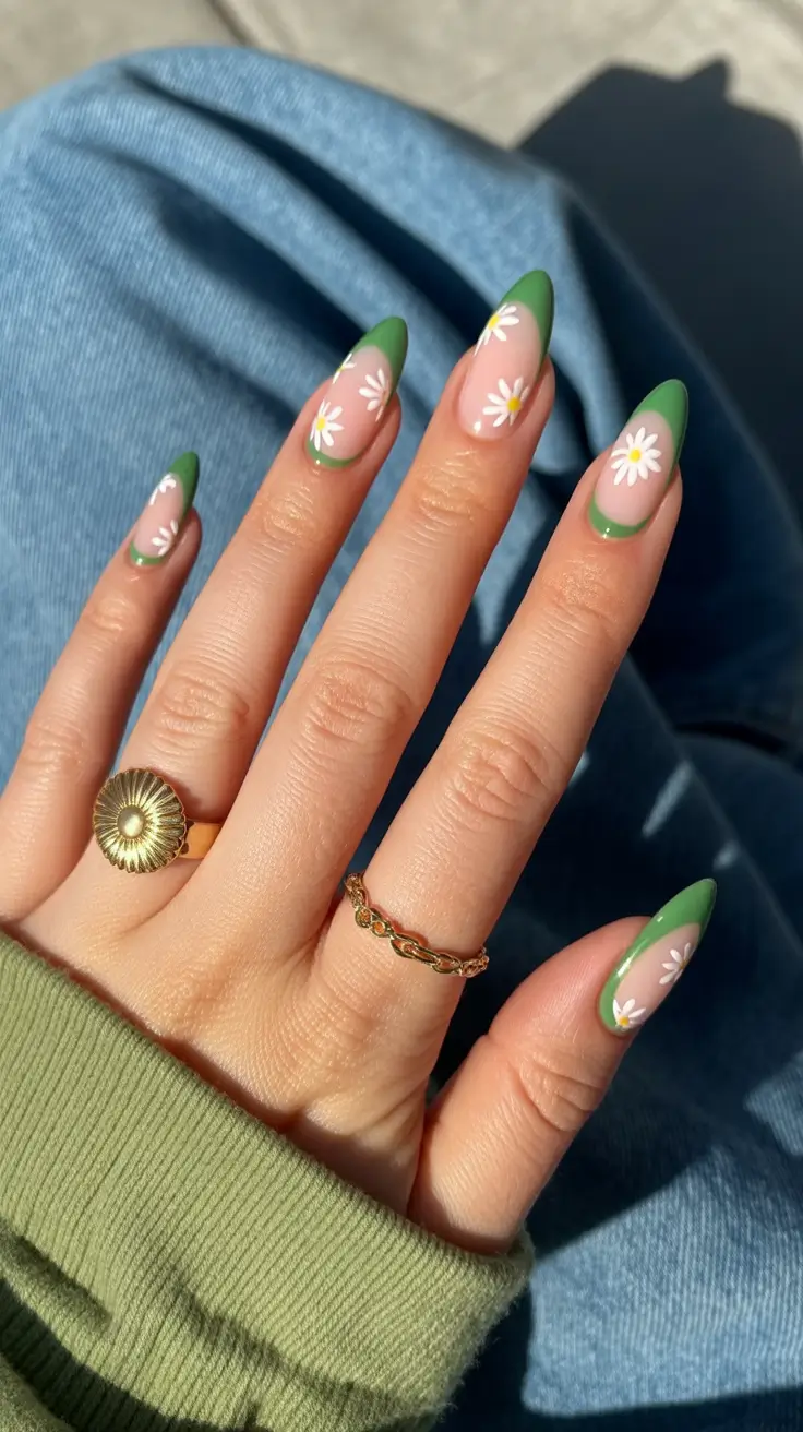 minimalistic spring nail inspo 2026 green french tip almond
