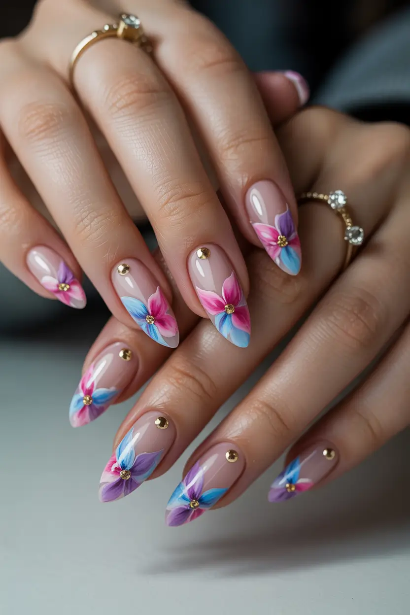 minimalistic spring nail inspo 2026 blooming gel floral nails