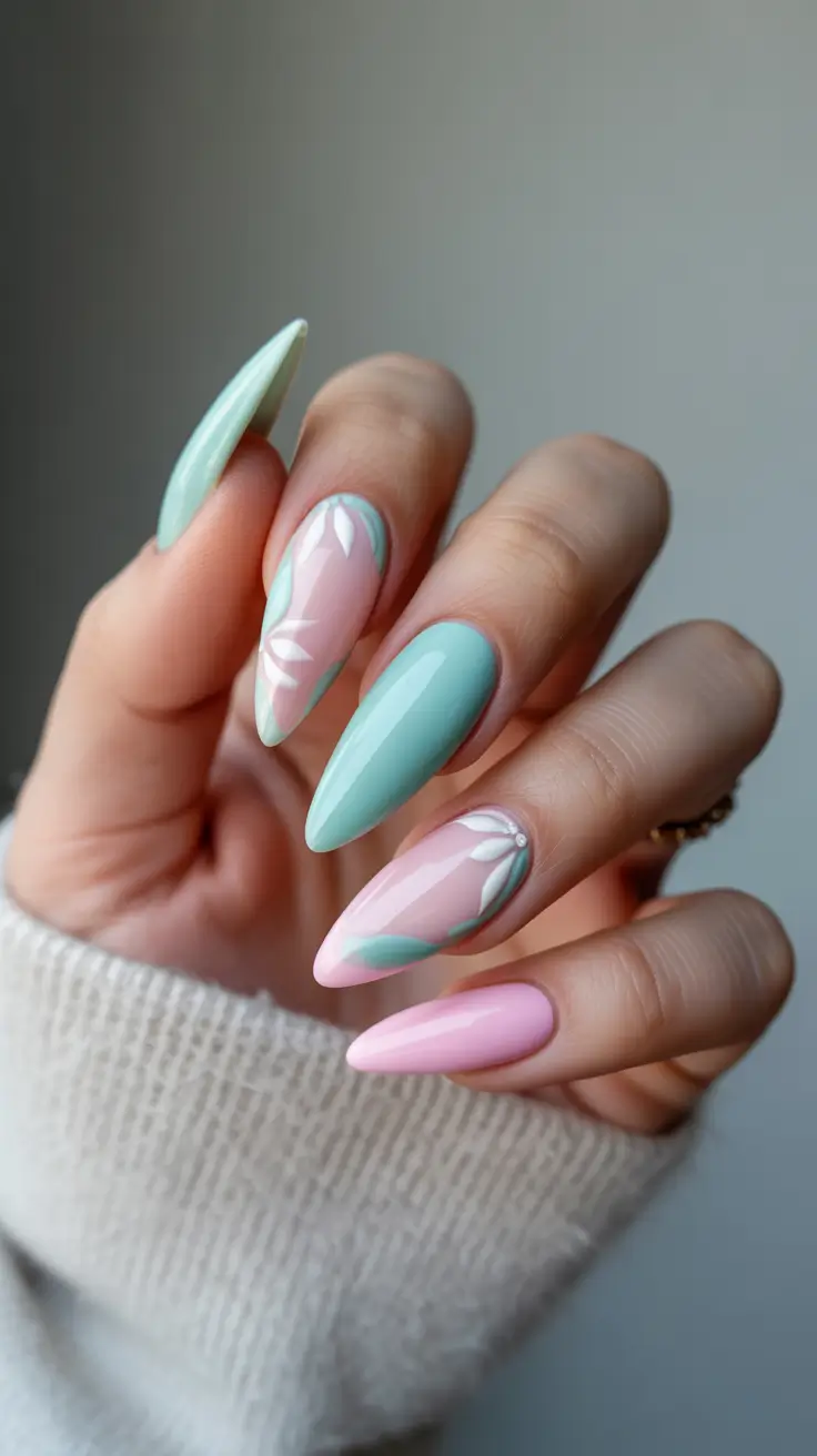 minimalistic spring nail inspo 2026 mint pink almond nails