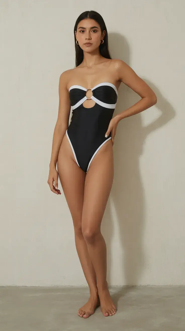 one piece swimsuit 2026 Elegant Black and White Strapless Statement