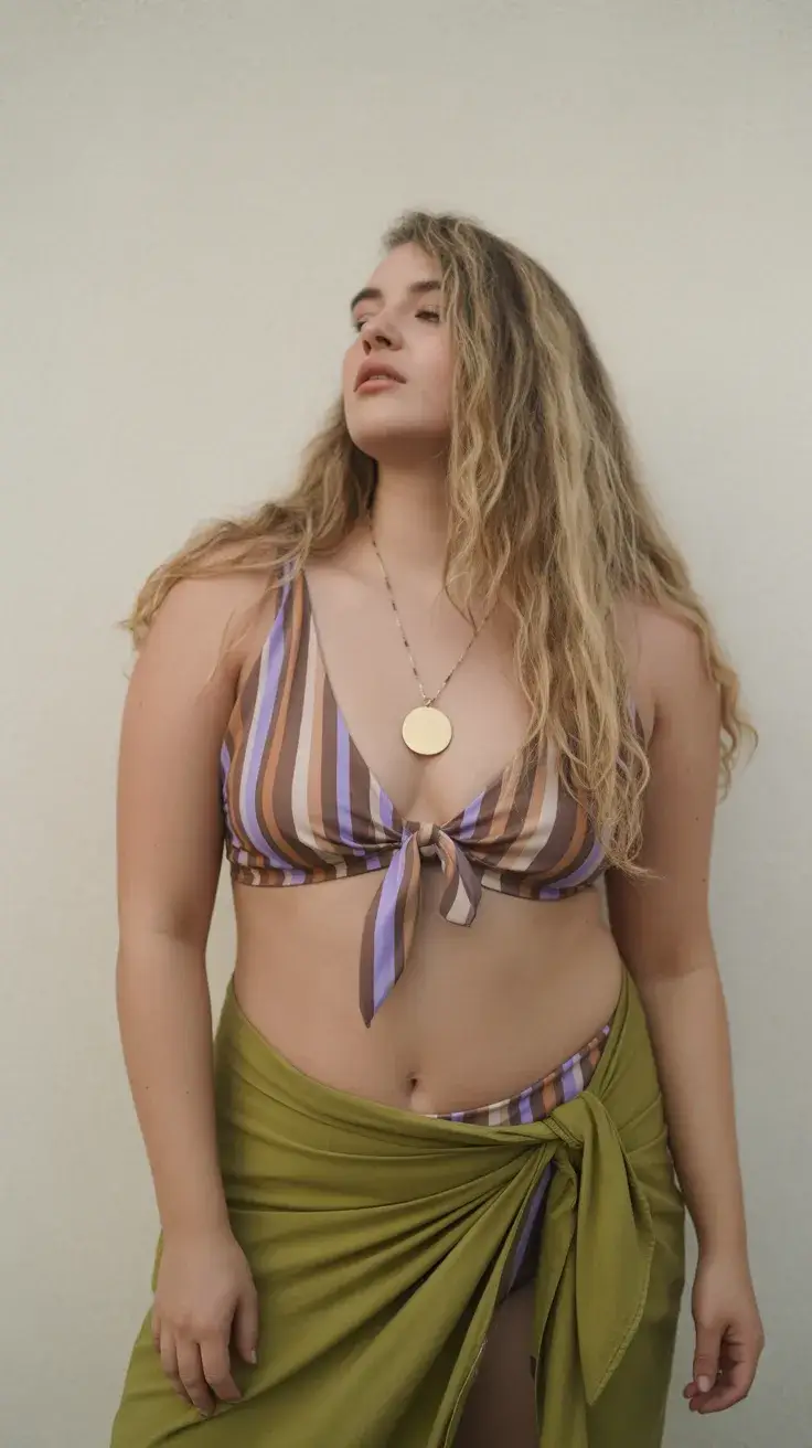 plus size swimsuit Summer 2026 Earthy Stripes and Effortless Layering