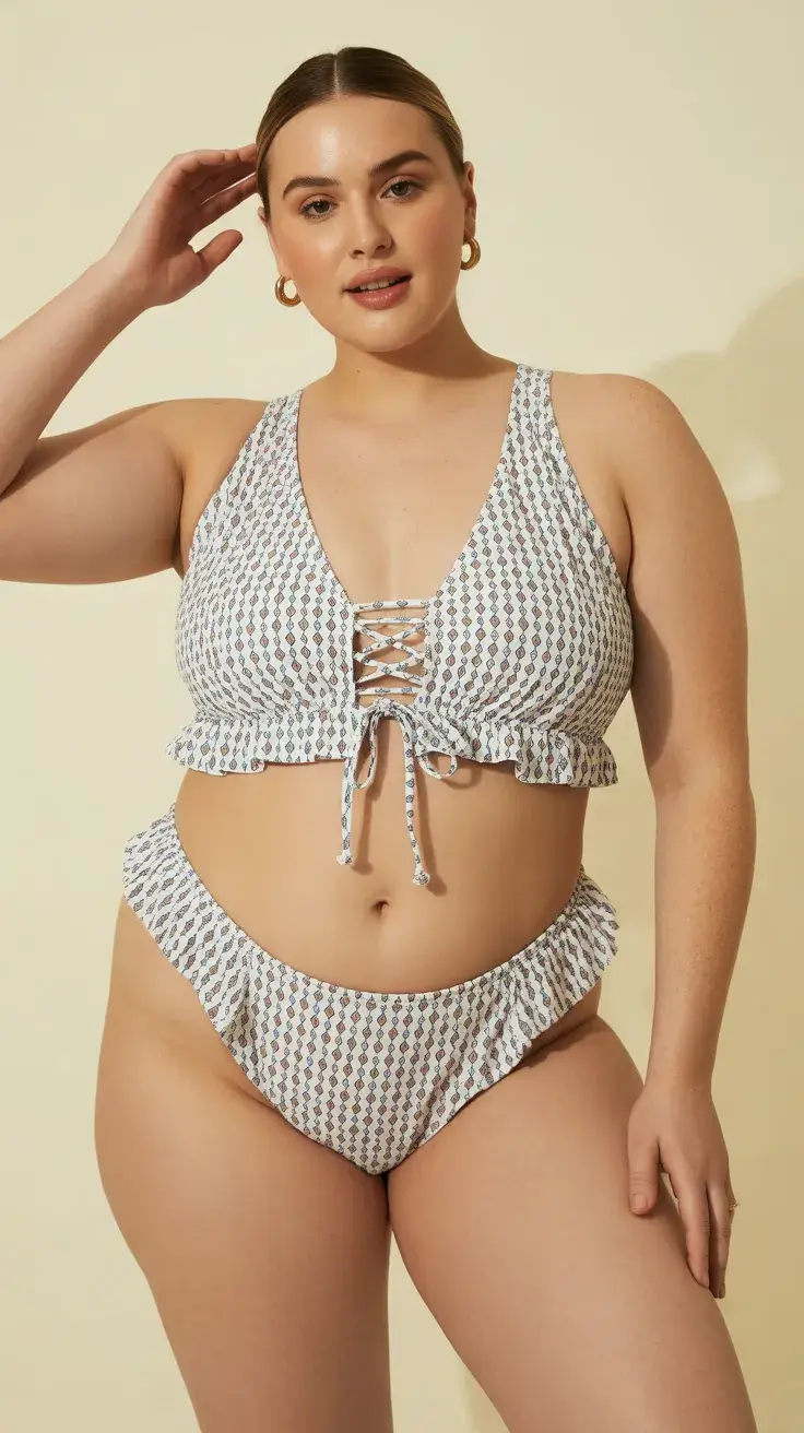plus size swimsuit Summer 2026 Soft Lace Up Femininity in a Playful Two Piece