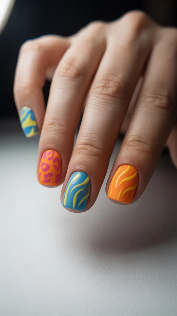 pretty colorful spring nails 2026 Short Colorful Graphic Nails for Everyday Spring Style