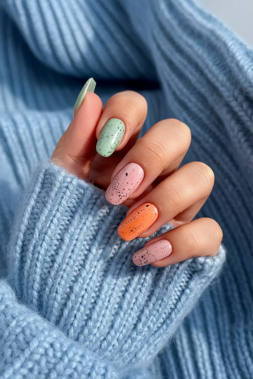 pretty colorful spring nails 2026 pastel speckled short nails