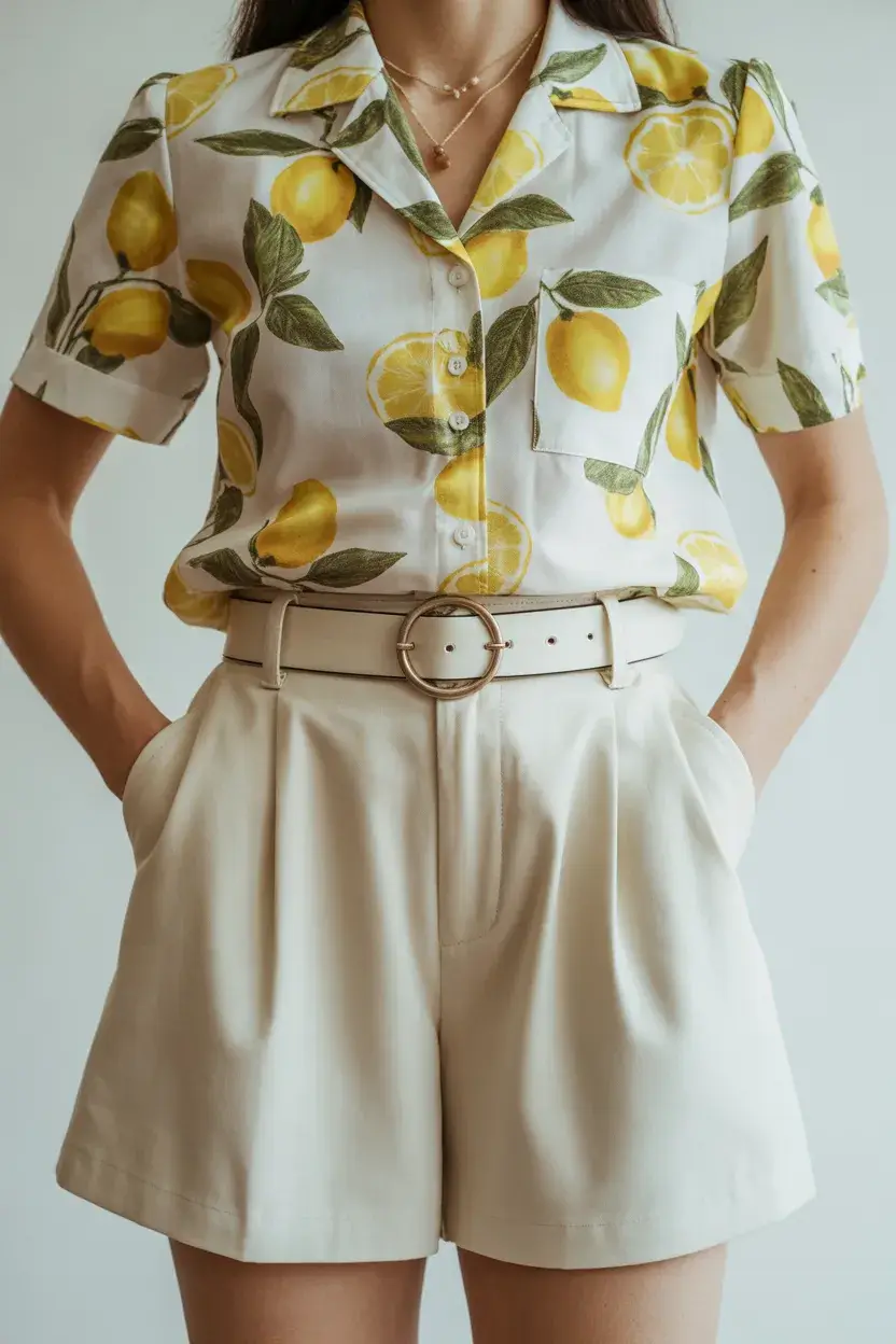 retro vintage summer outfits 2026 Citrus Print Tailoring with a Soft Classy Finish