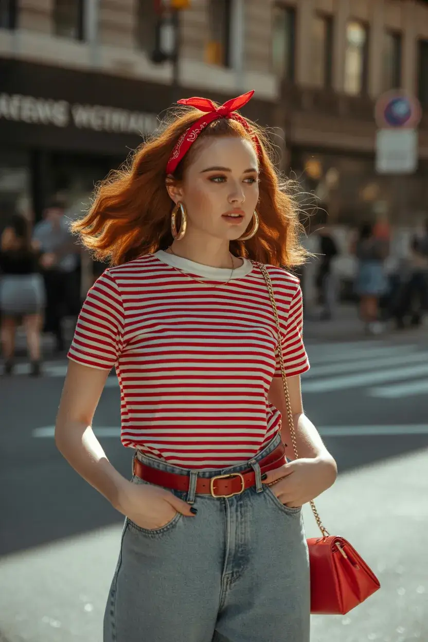 retro vintage summer outfits 2026 Classic Red Stripes with Timeless 90s Confidence