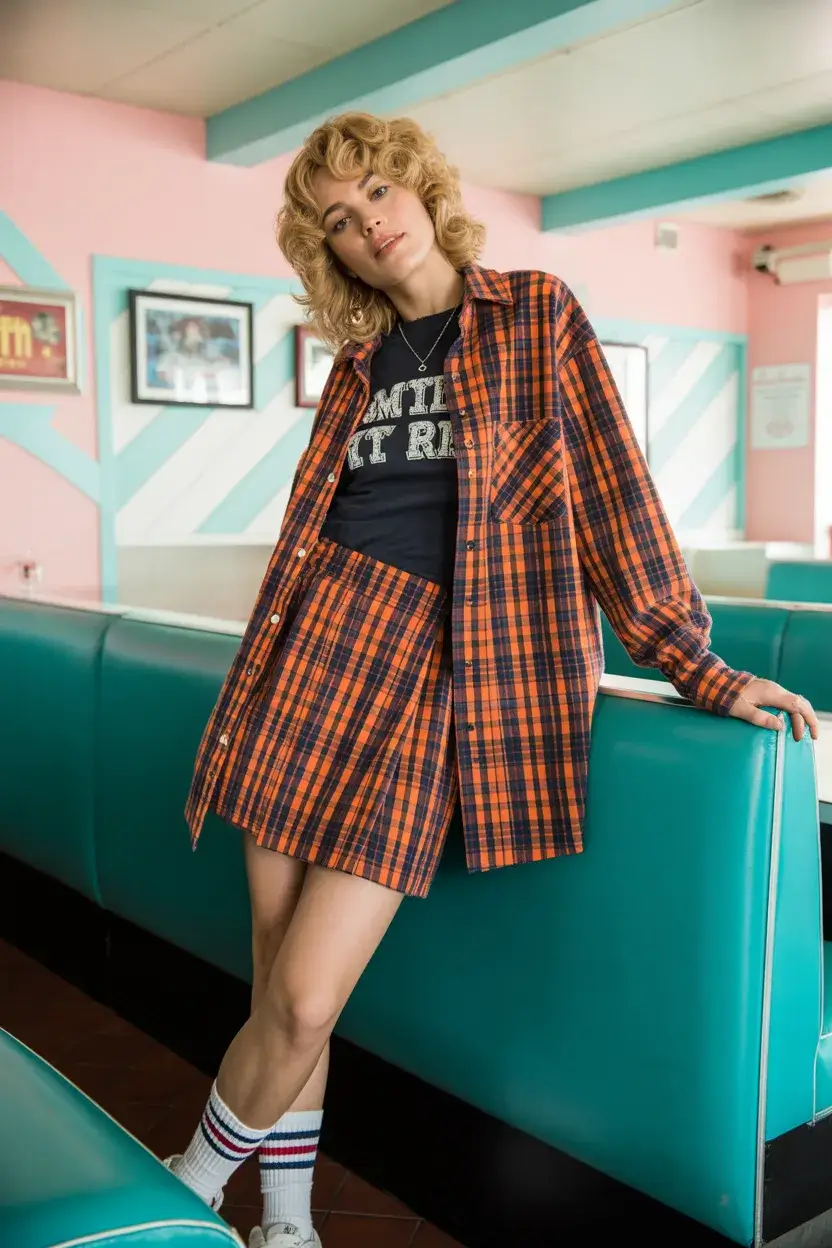 retro vintage summer outfits 2026 Playful 80s Plaid with a Rebellious Twist