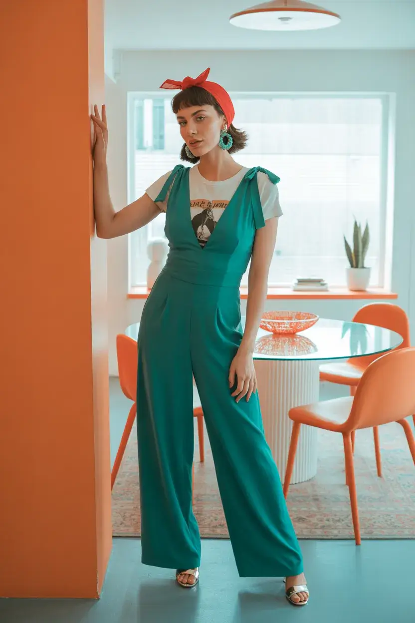 retro vintage summer outfits 2026 Retro Color Play with a Statement Jumpsuit