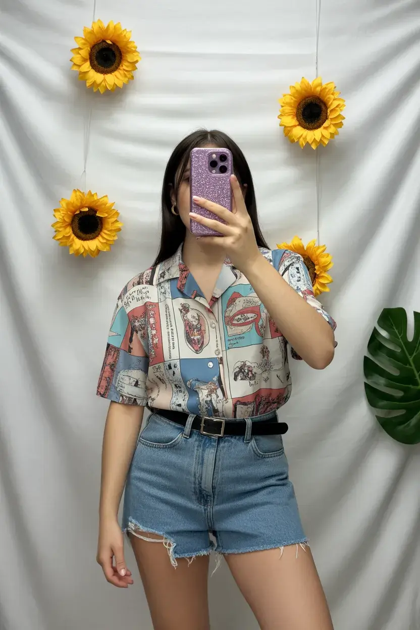 retro vintage summer outfits 2026 Casual 80s Shirt Energy with Denim Confidence