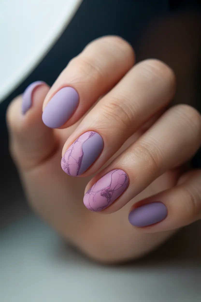 short spring nails 2026 lilac marble manicure