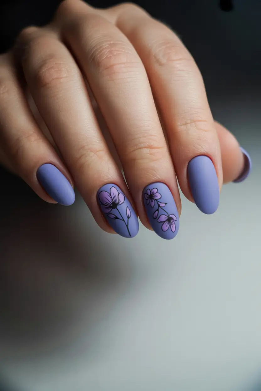 short spring nails 2026 Soft Lavender Floral Nails for Fresh Spring Days