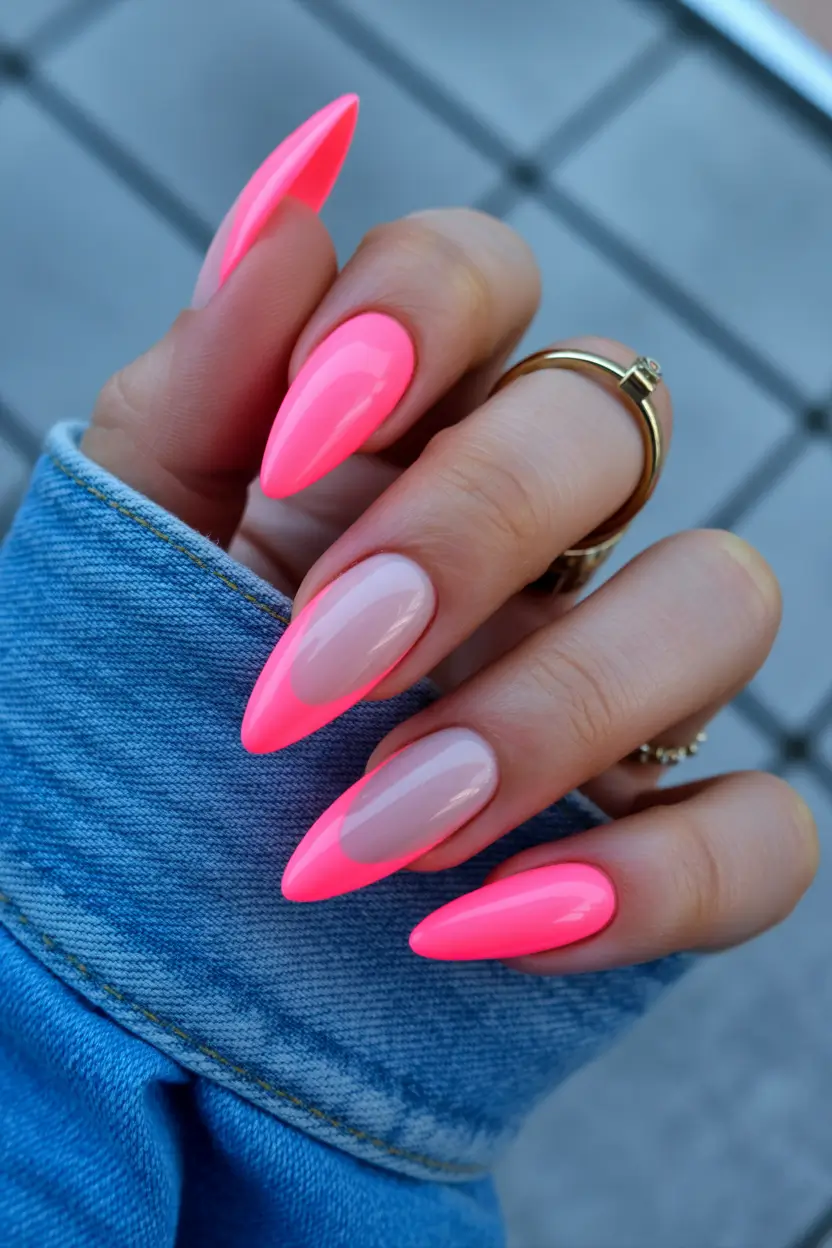 spring hot pink nails Simple Neon Hot Pink Almond Nails