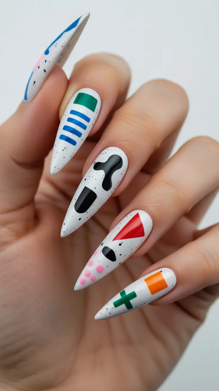 spring nails for dark skin 2026 Graphic White Art for Bold Spring Expression