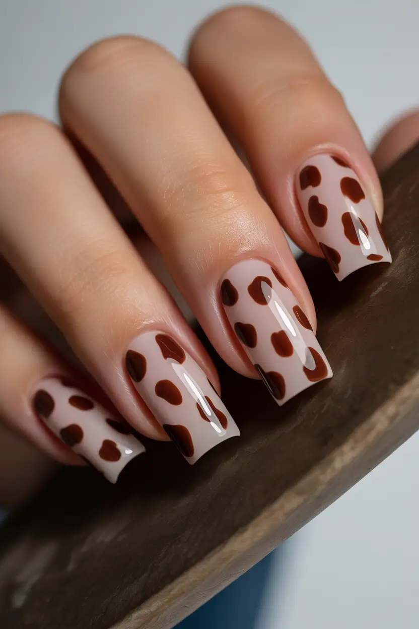 spring nails for dark skin 2026 Soft Nude with Brown Leopard for Trendy Short Nails