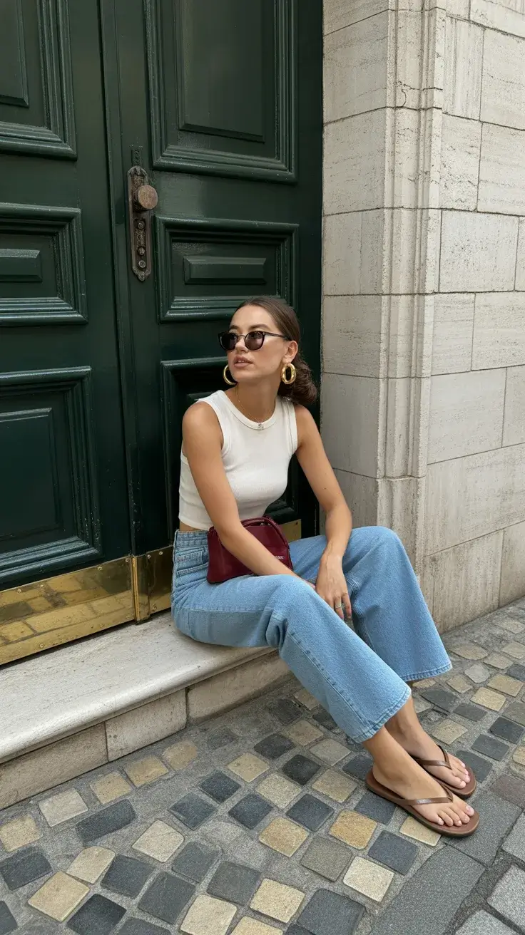 summer flip-flops 2026 City neutrals with a subtle Red accent