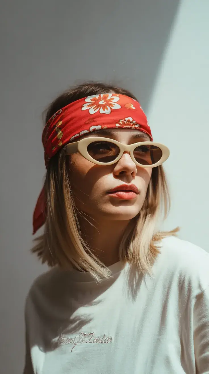 summer hairstyles for swimming 2026 Retro Bandana Bob with a Playful Edge
