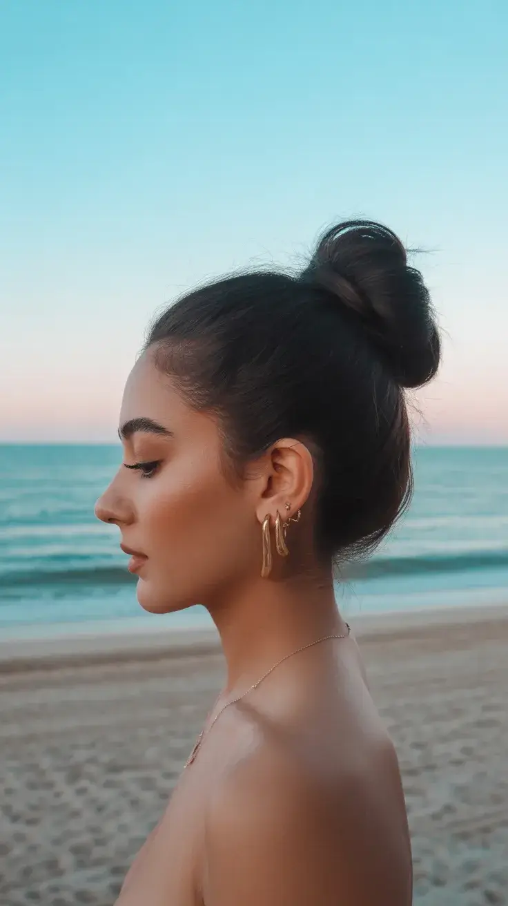summer hairstyles for swimming 2026 Sleek High Bun for Minimal Effort Swim Days
