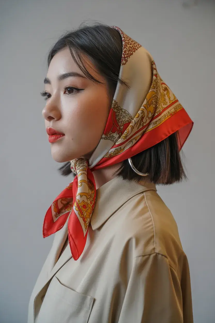 summer heads 2026 Polished Bob with Silk Scarf Elegance