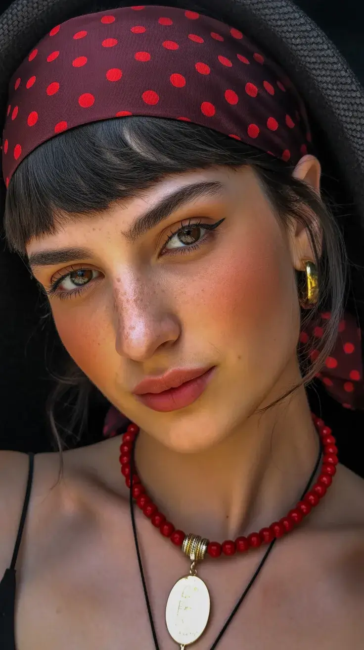 summer heads 2026 Short Fringe with Polka Dot Scarf Wrap