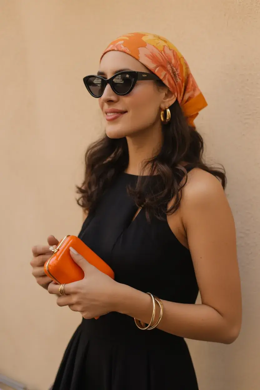 summer heads 2026 Retro Glam Waves with Statement Headscarf