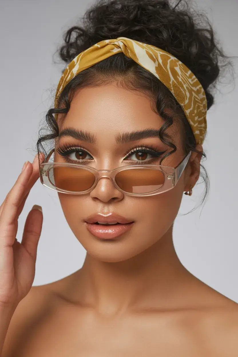 summer heads 2026 Curly Updo with Structured Scarf Band