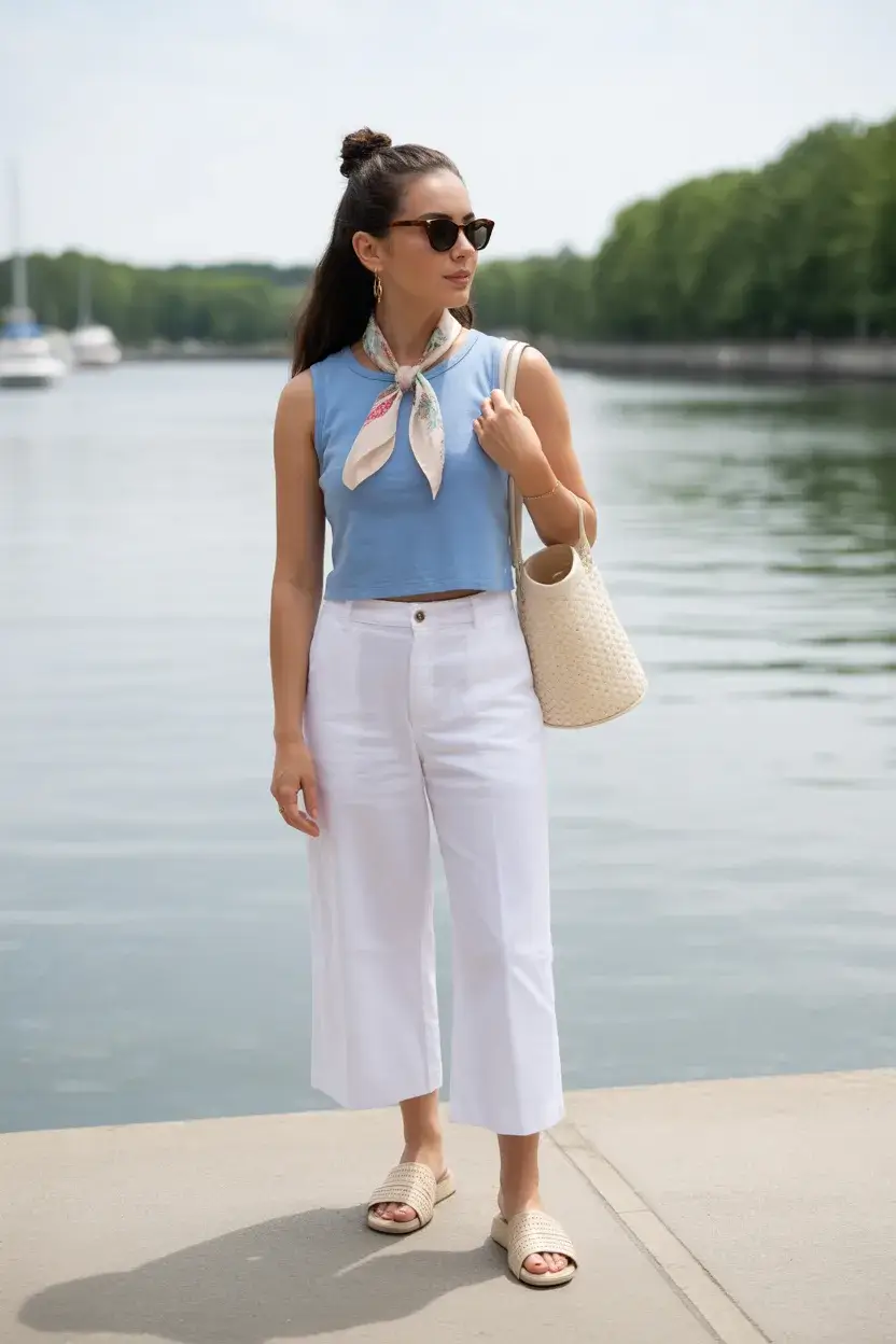 summer outfit for women over 40 2026 Soft Coastal Minimalism with a Playful Twist