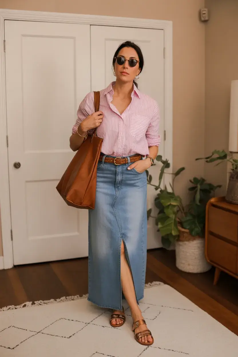 summer outfit for women over 40 2026 Denim Skirts and Button-Downs That Actually Feel Fresh