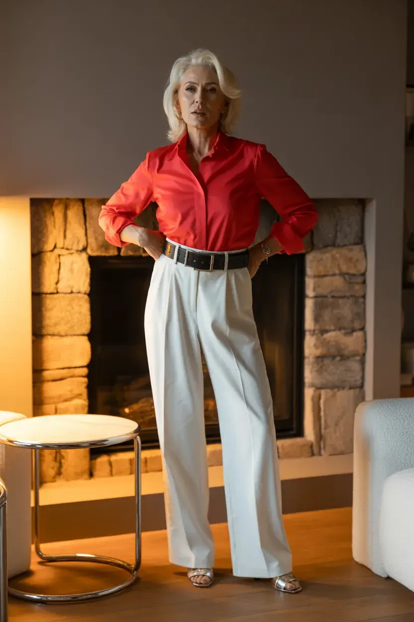 summer outfit for women over 60 2026 Sharp Red and Effortless Tailoring
