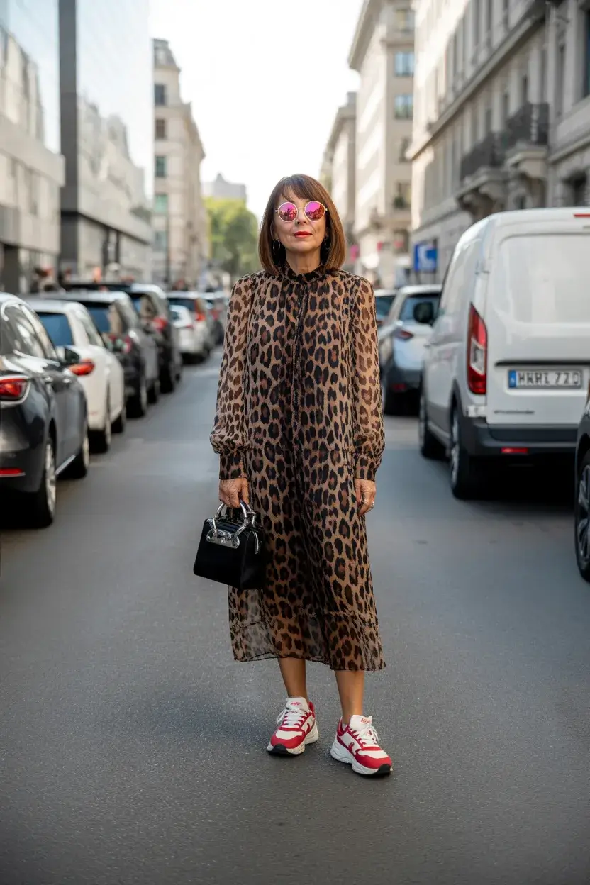 summer outfit for women over 60 2026 Leopard Print with a Sporty Twist