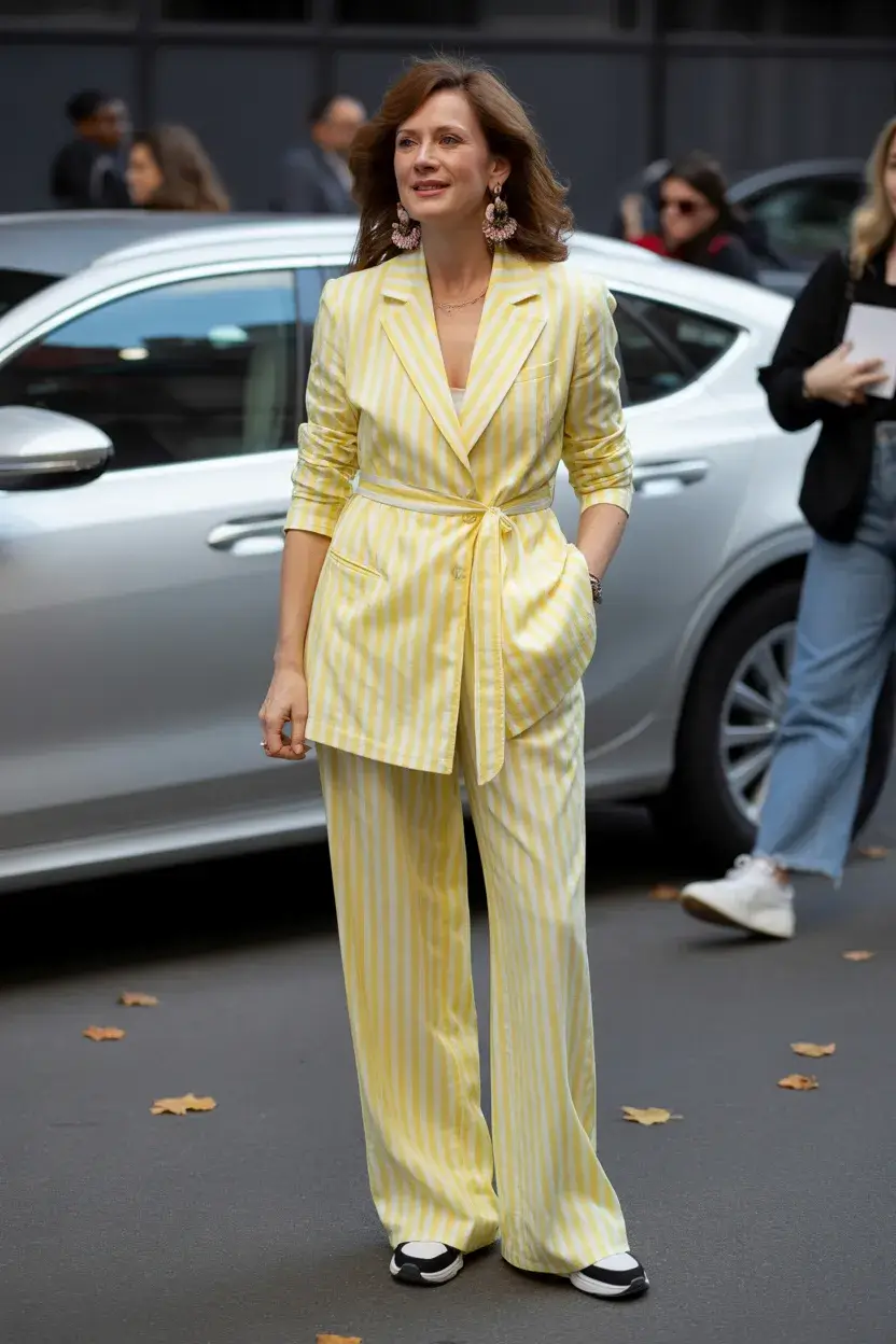 summer outfit for women over 60 2026 Soft Yellow Suit with a Fresh Energy