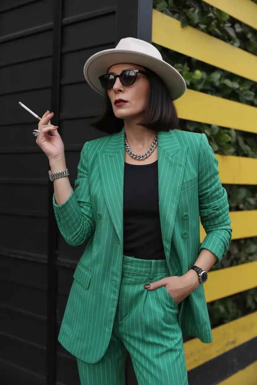 summer outfit for women over 60 2026 Bold Green Suit with Statement Energy