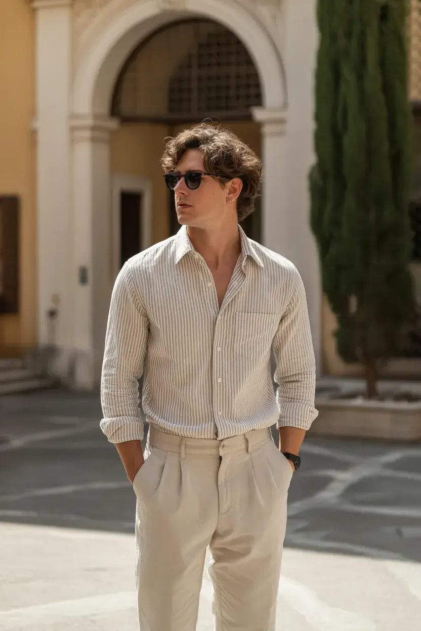 summer outfits fort men 2026 Light Stripes European Summer Mood
