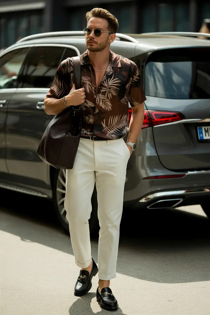 summer outfits fort men 2026 Dark Florals and City Confidence