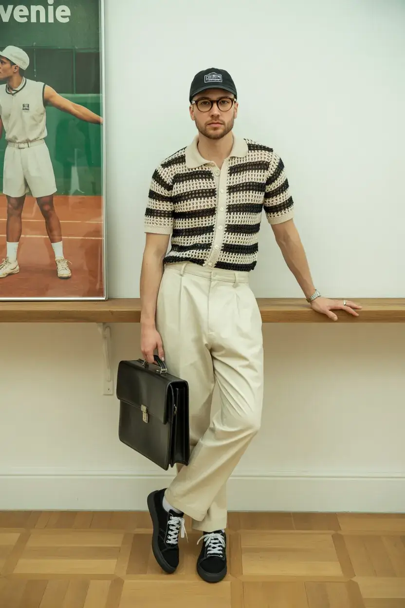 summer outfits fort men 2026 Retro Knit Meets Modern College Cool