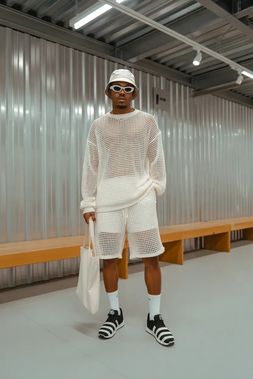 summer outfits fort men 2026 Open Knit Sets and Beachside Streetwear Mood