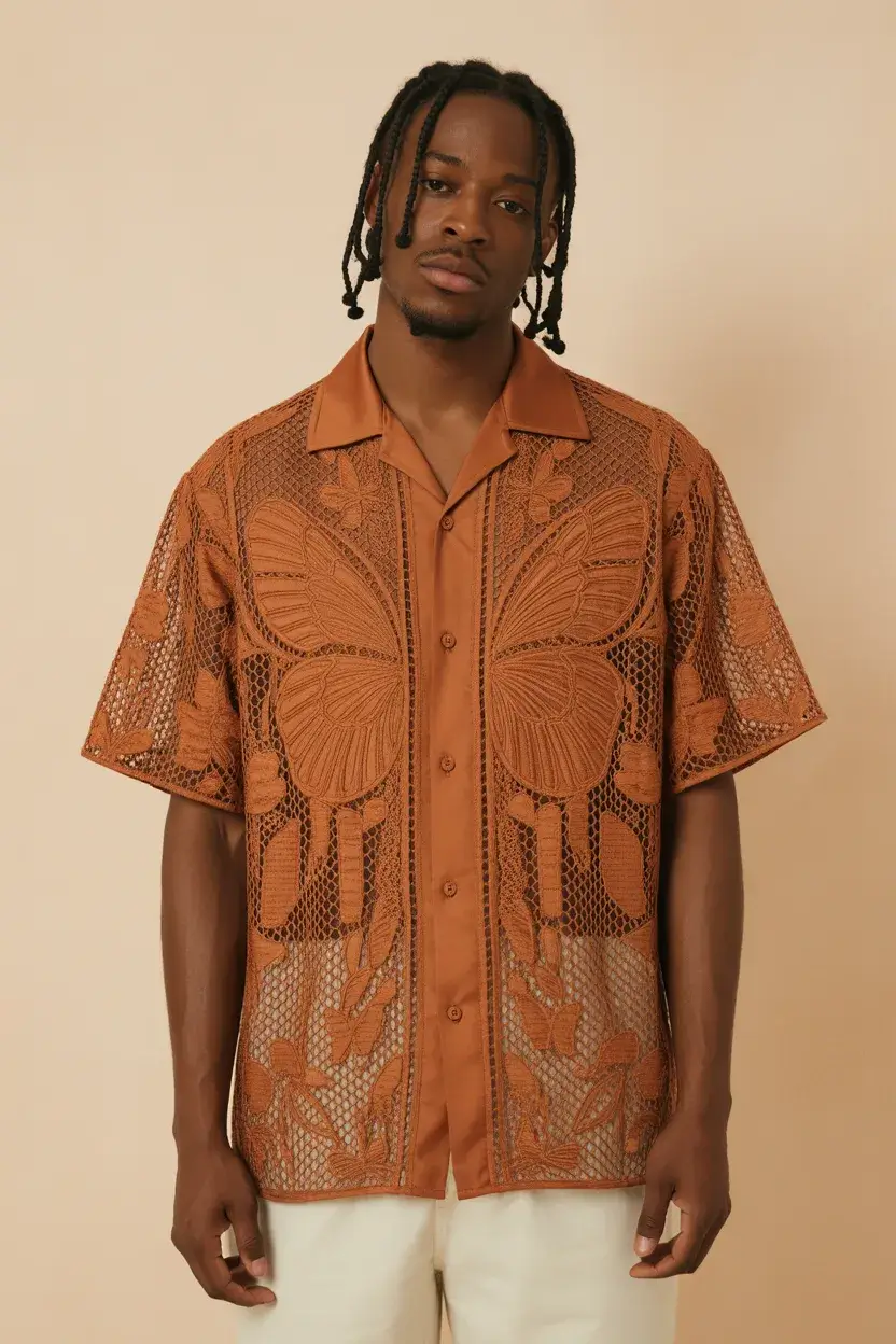 summer outfits fort men 2026 Sheer Embroidery and Statement Summer Confidence