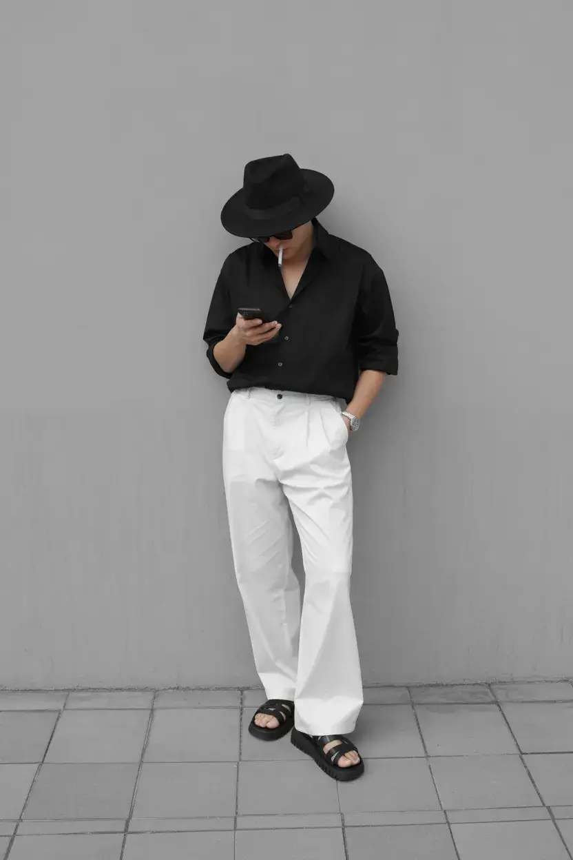 summer outfits fort men 2026 Black and White Minimalism with Edge